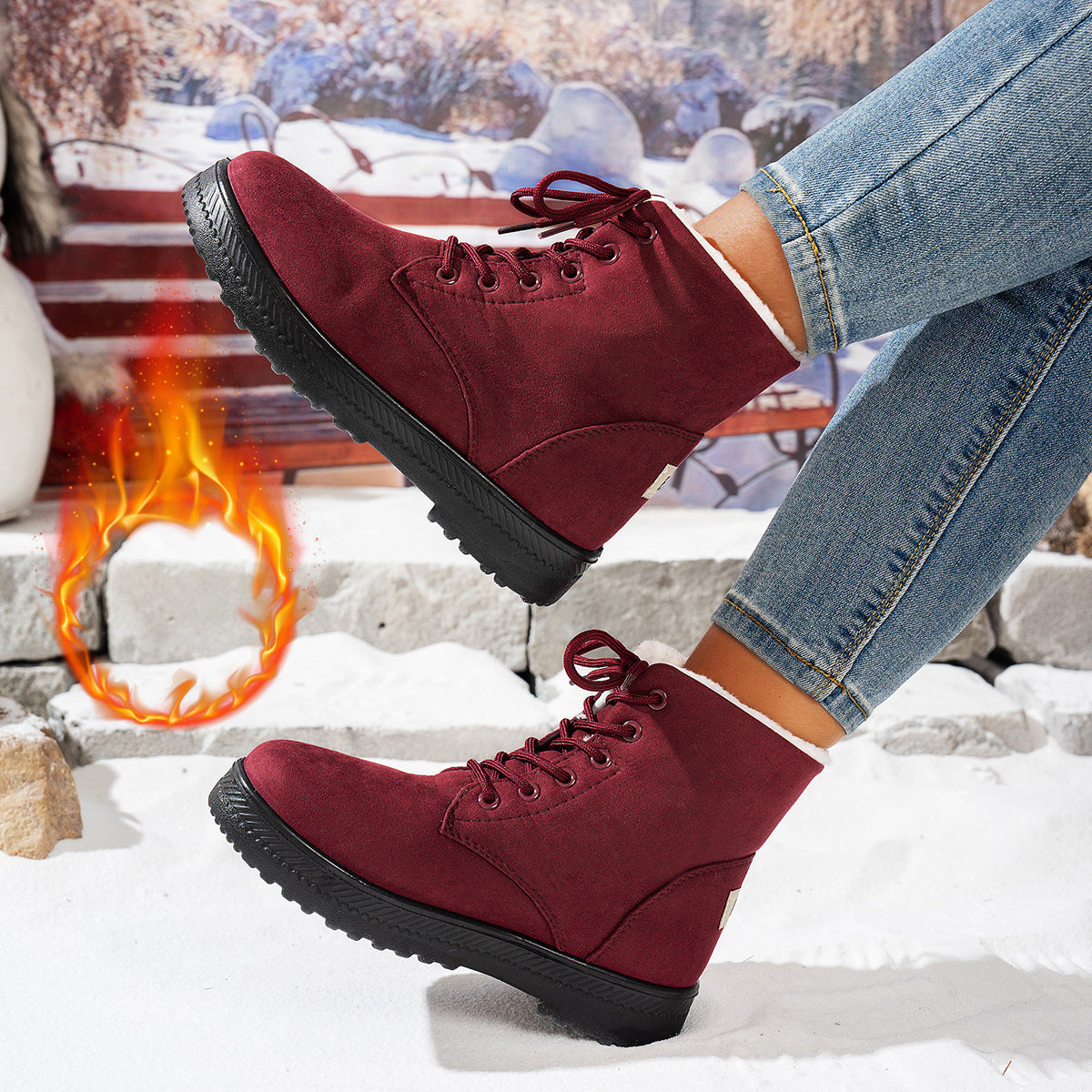 Women's Lightweight Non-slip Lace-up Thickened Warm Snow Boots