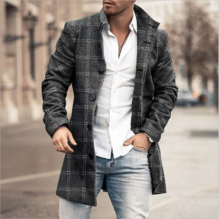 Men's Fashion Casual Tweed Stand-up Collar Coat