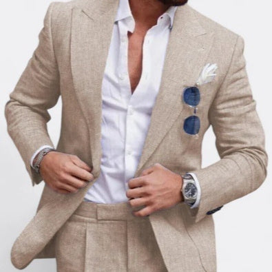 Men's Large Single Row One Button Solid Color Suit Two-piece Set