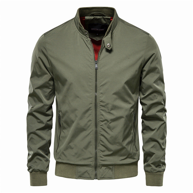 Men's Zip-up Jacket With Pockets Casual Solid Stand Collar Long Sleeve Top Outwear Clothing