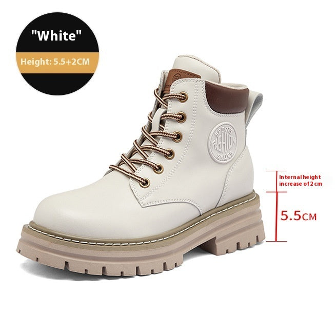 Genuine Leather Elevator Martin Boots Women's Thick Bottom All-matching