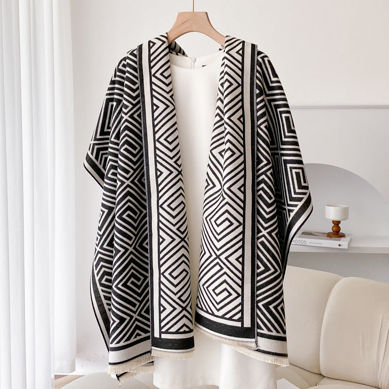 Thickened Warm Office Cloak Nap Wool Blanket Plaid Cloak Dual-use