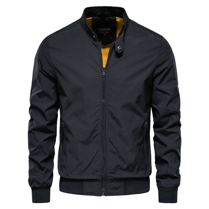 Men's Zip-up Jacket With Pockets Casual Solid Stand Collar Long Sleeve Top Outwear Clothing