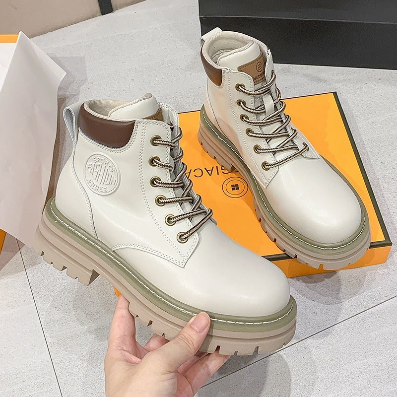 Genuine Leather Elevator Martin Boots Women's Thick Bottom All-matching