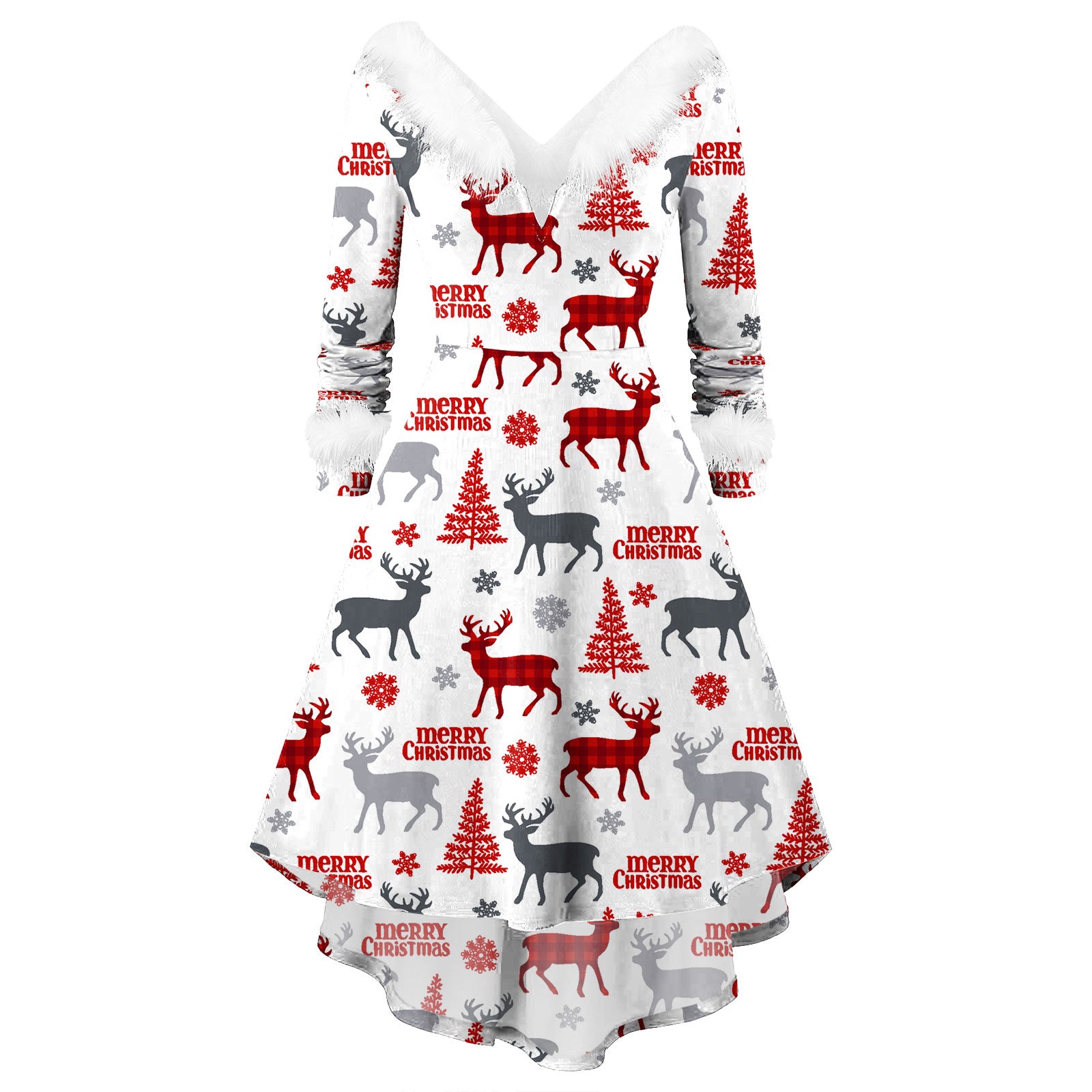 Women's Christmas Long Sleeve V-neck Irregular Dress