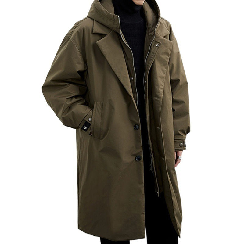Coat Coat Men's False Two Pieces Hooded Mid-length Trench Coat