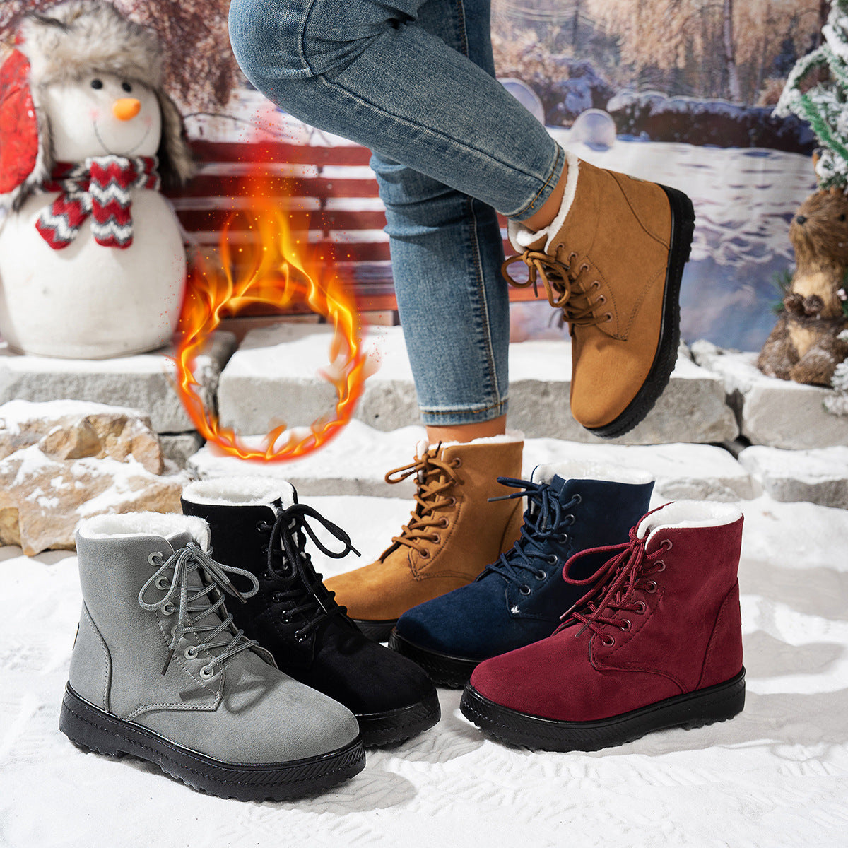 Women's Lightweight Non-slip Lace-up Thickened Warm Snow Boots