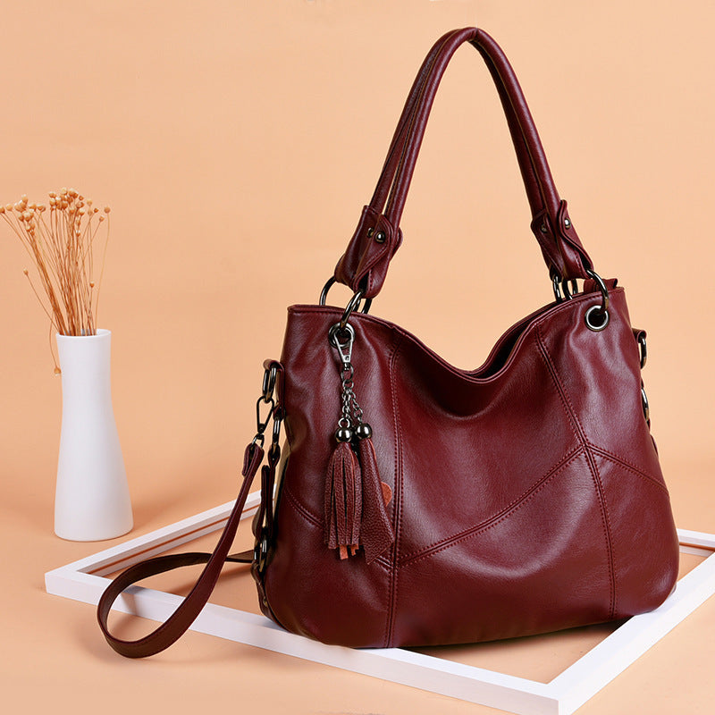 Fashion Stitching PU Tassel Portable Shoulder Crossbody Commuter Women's Bag