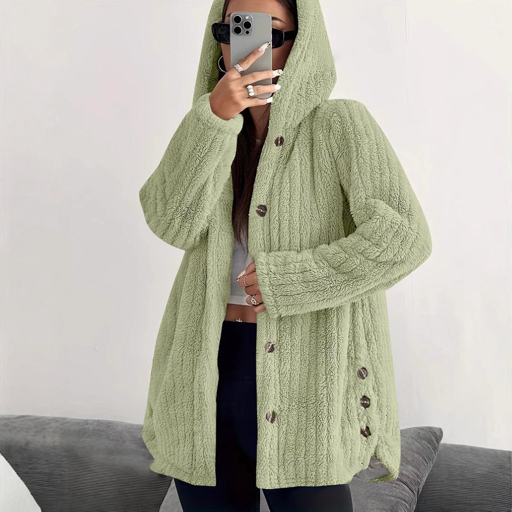 Hooded Loose Plush Coat Women's Regular Sleeve