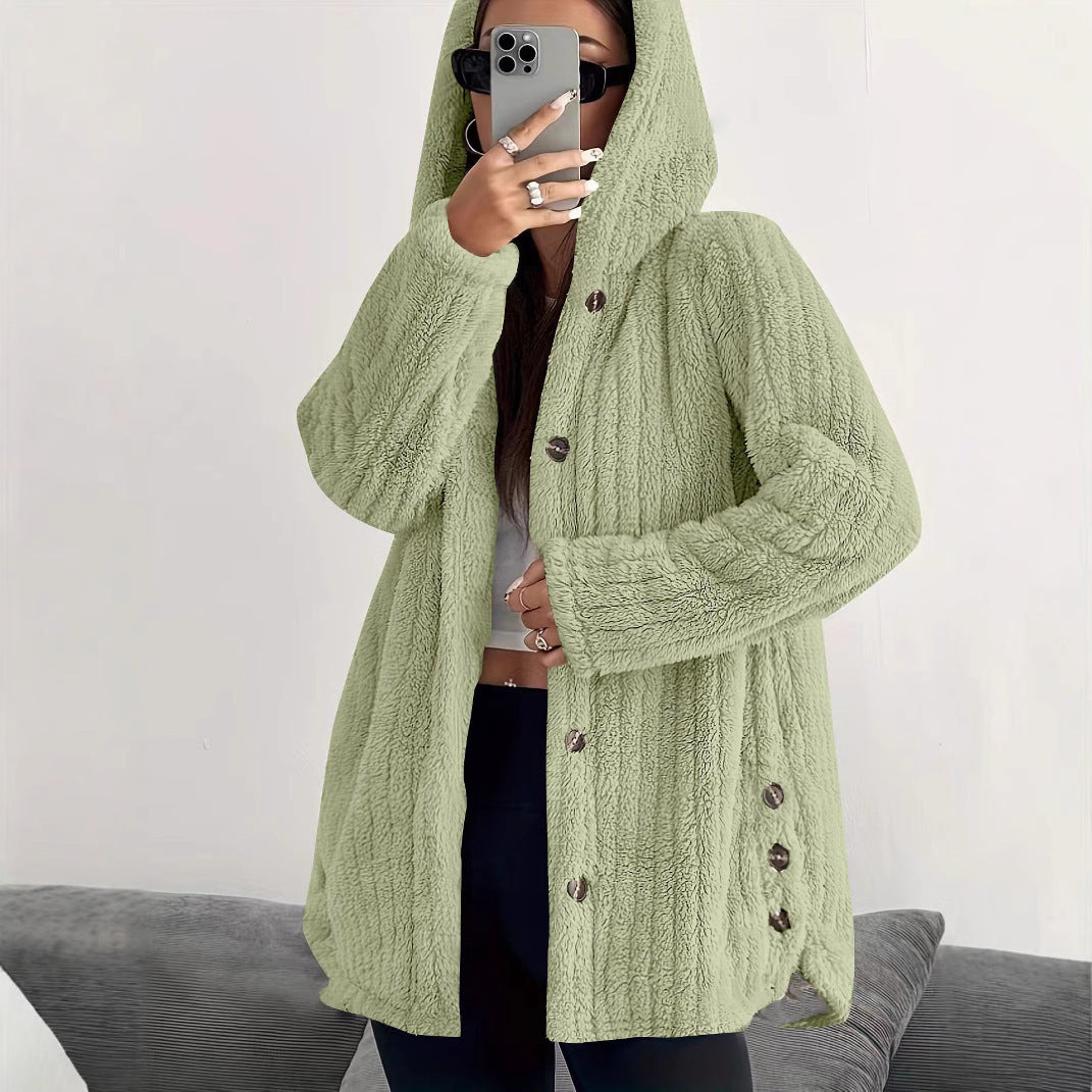 Hooded Loose Plush Coat Women's Regular Sleeve