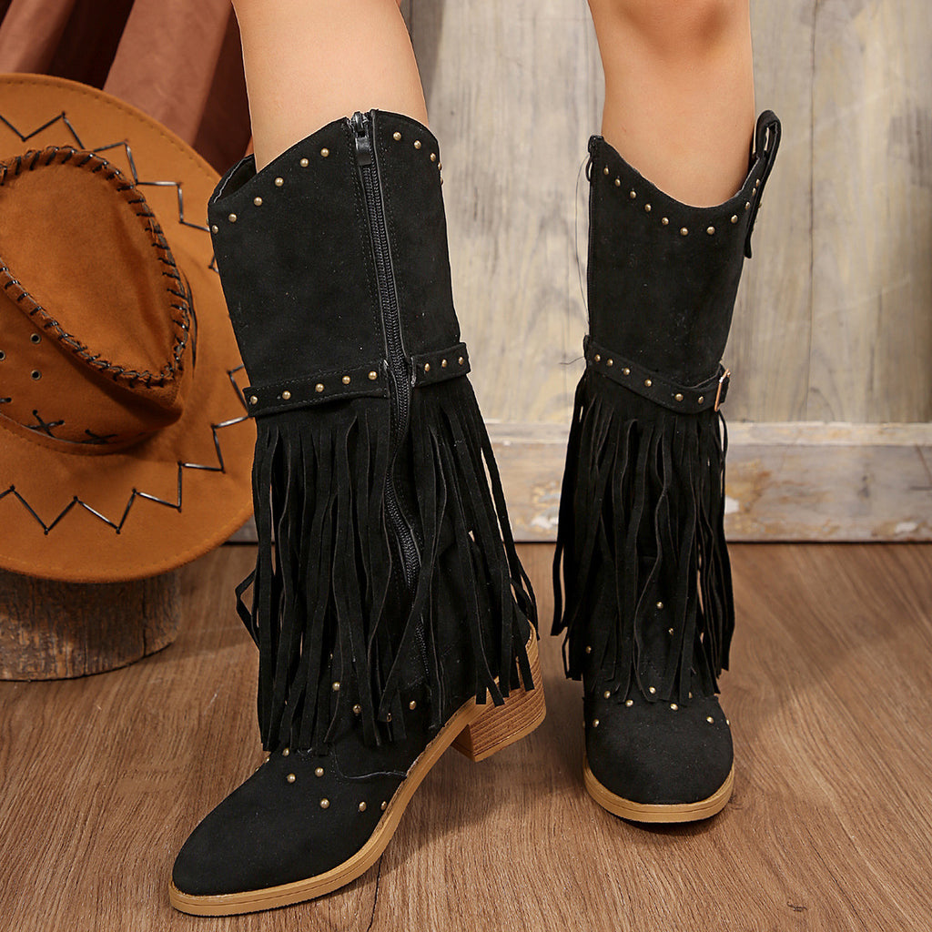 Retro Tassel Thin Effect Plus Size Wellingtons Women