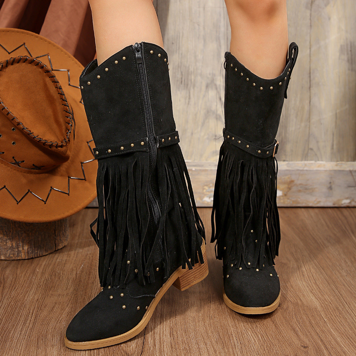 Retro Tassel Thin Effect Plus Size Wellingtons Women