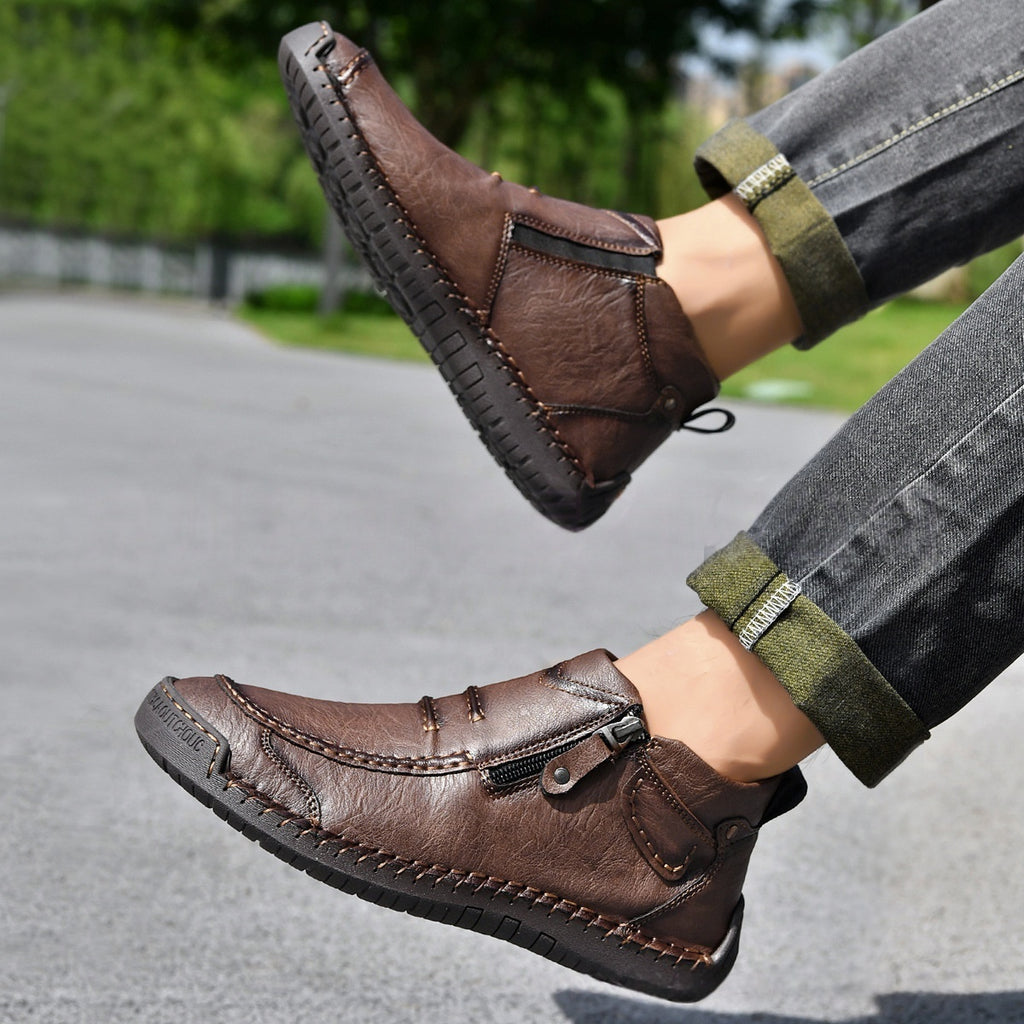 Men's Flats Ankle Boots Fashion Casual Side-zipper Boot Temperament Commuter Shoes