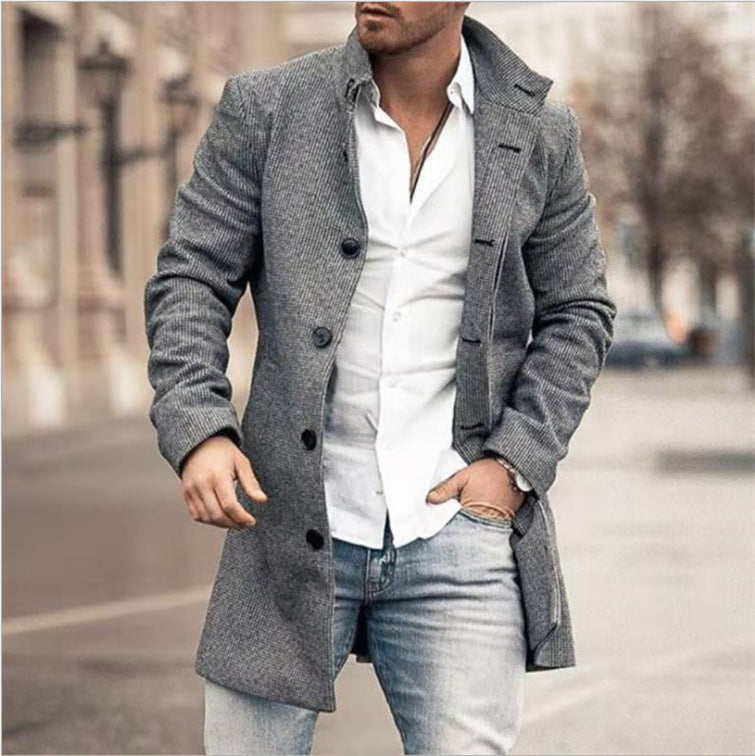 Men's Fashion Casual Tweed Stand-up Collar Coat