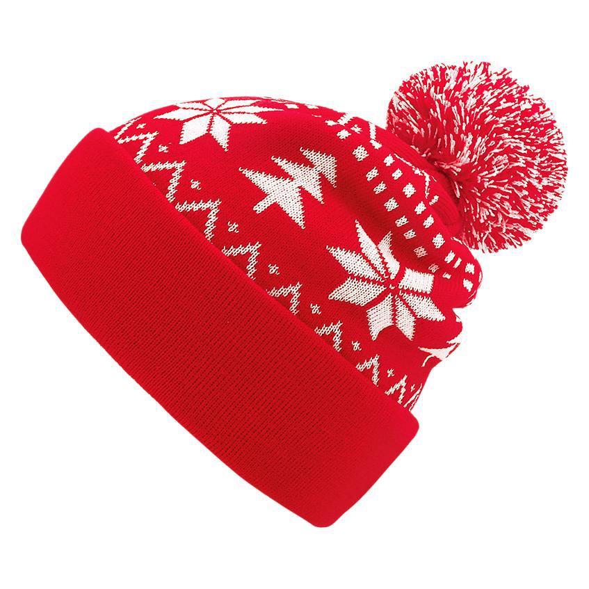 Jacquard Christmas Fluffy Ball Cap Thermal Head Cover Knitted Hat