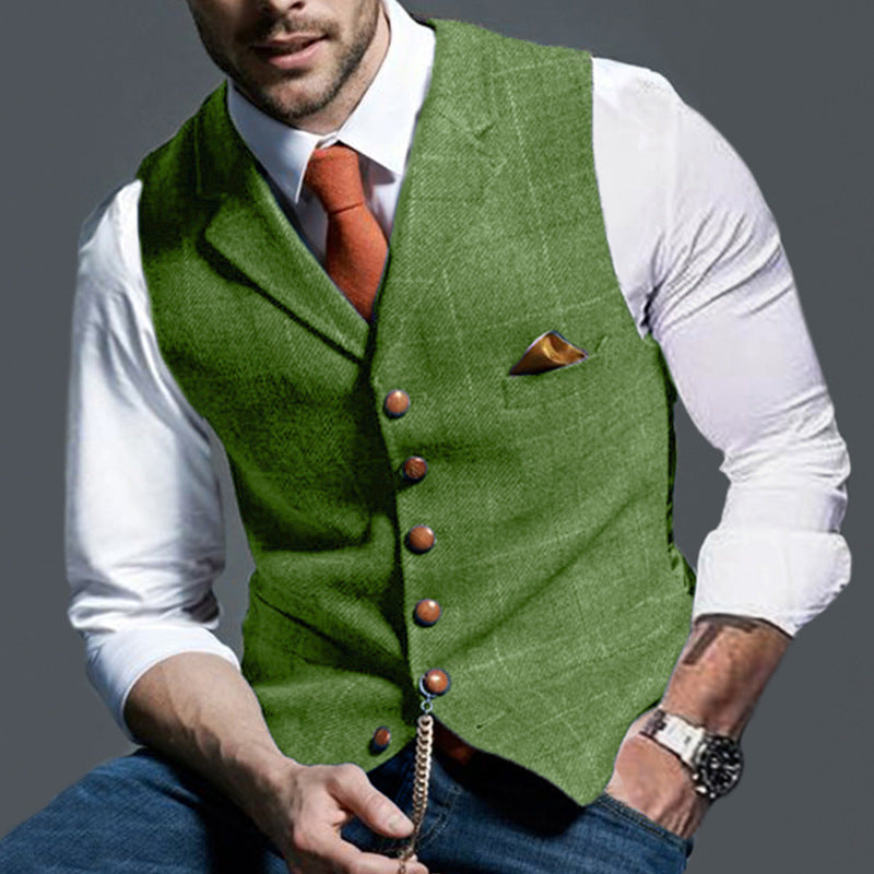 Casual Lapel Plaid Slim Fit Men's Vest Vest