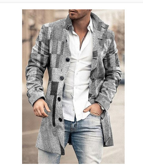 Men's Fashion Casual Tweed Stand-up Collar Coat