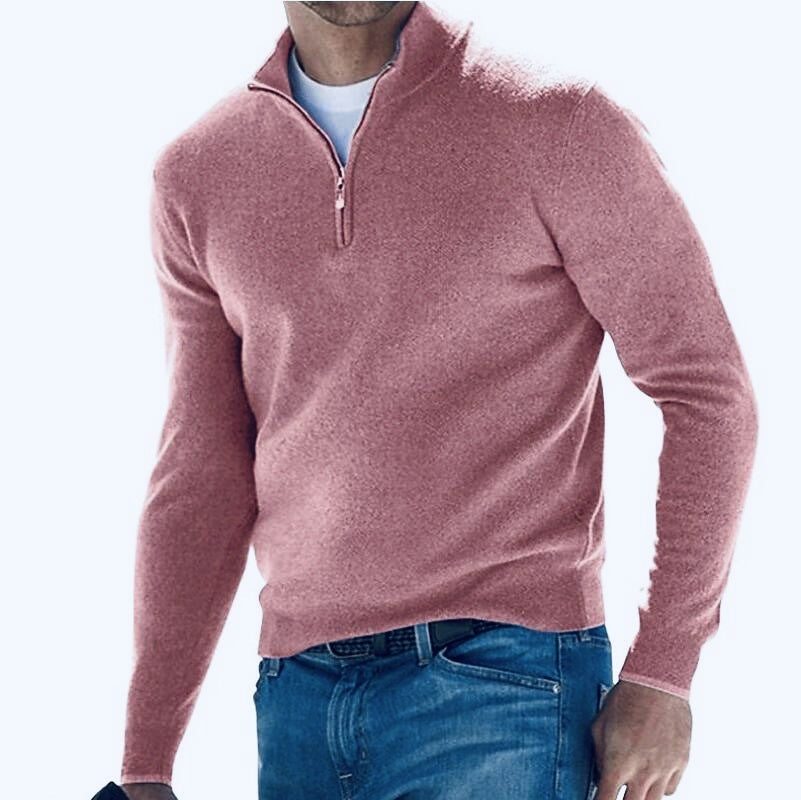 Men's Fashion Casual Long Sleeve V-neck Cashmere Zipper Top