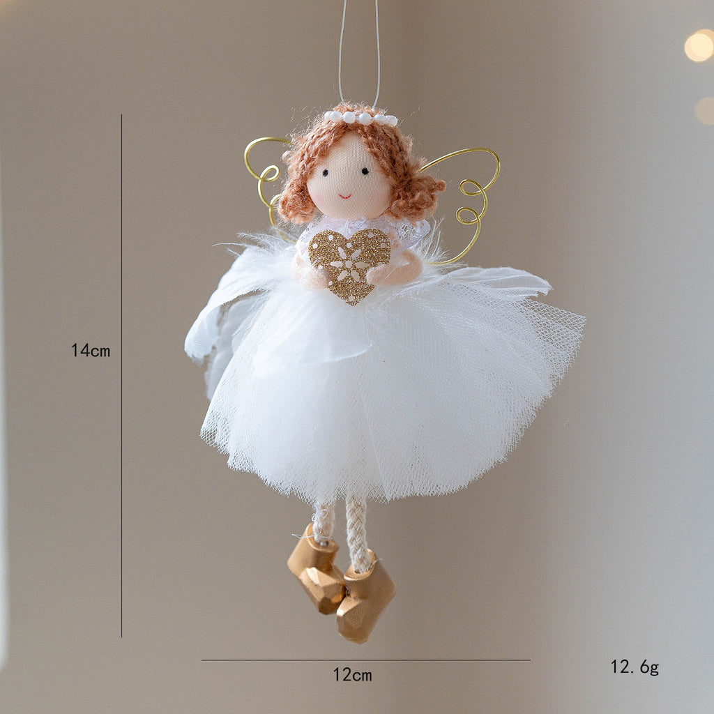 Christmas White Tulle Skirt Golden Wings Angel Girl Pendant