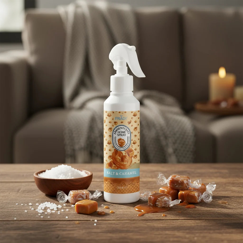 Spray d'Ambiance Maison Tissu et voiture Caramel Beurre Salé 220ML - Prady  Marque: PRADY  Type: SPRAY D'AMBIANCE