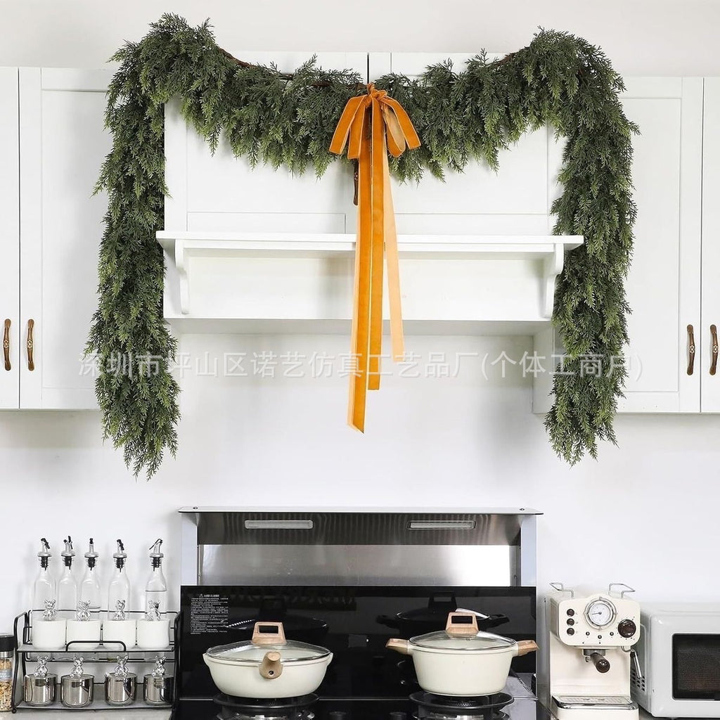 Christmas Pine Needle Garland Soft Rubber Feel Norfolk Pine Cypress Rattan