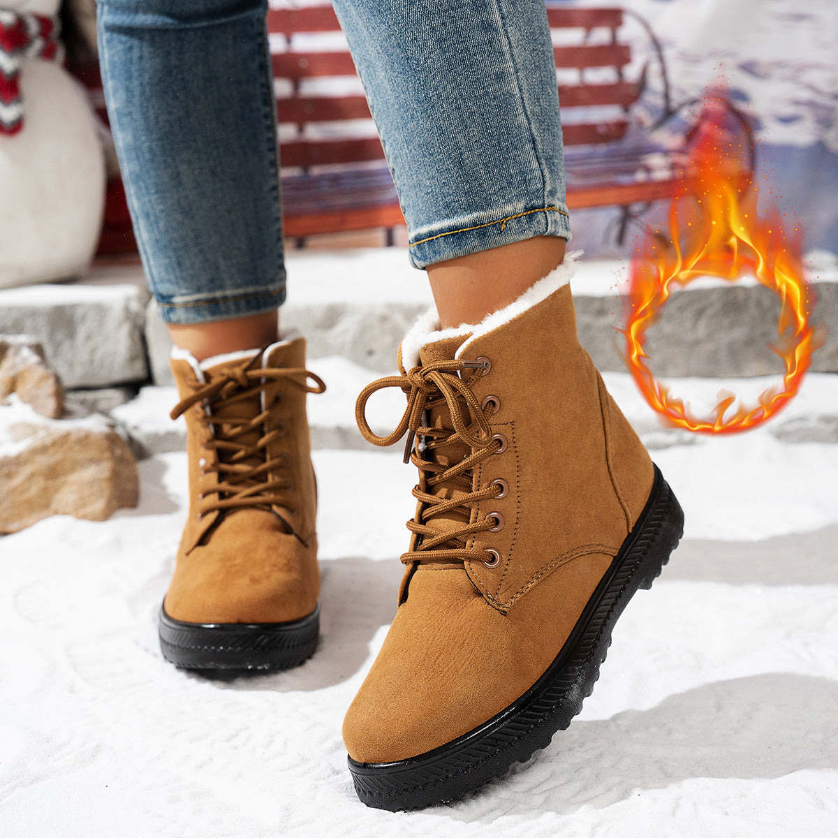 Women's Lightweight Non-slip Lace-up Thickened Warm Snow Boots