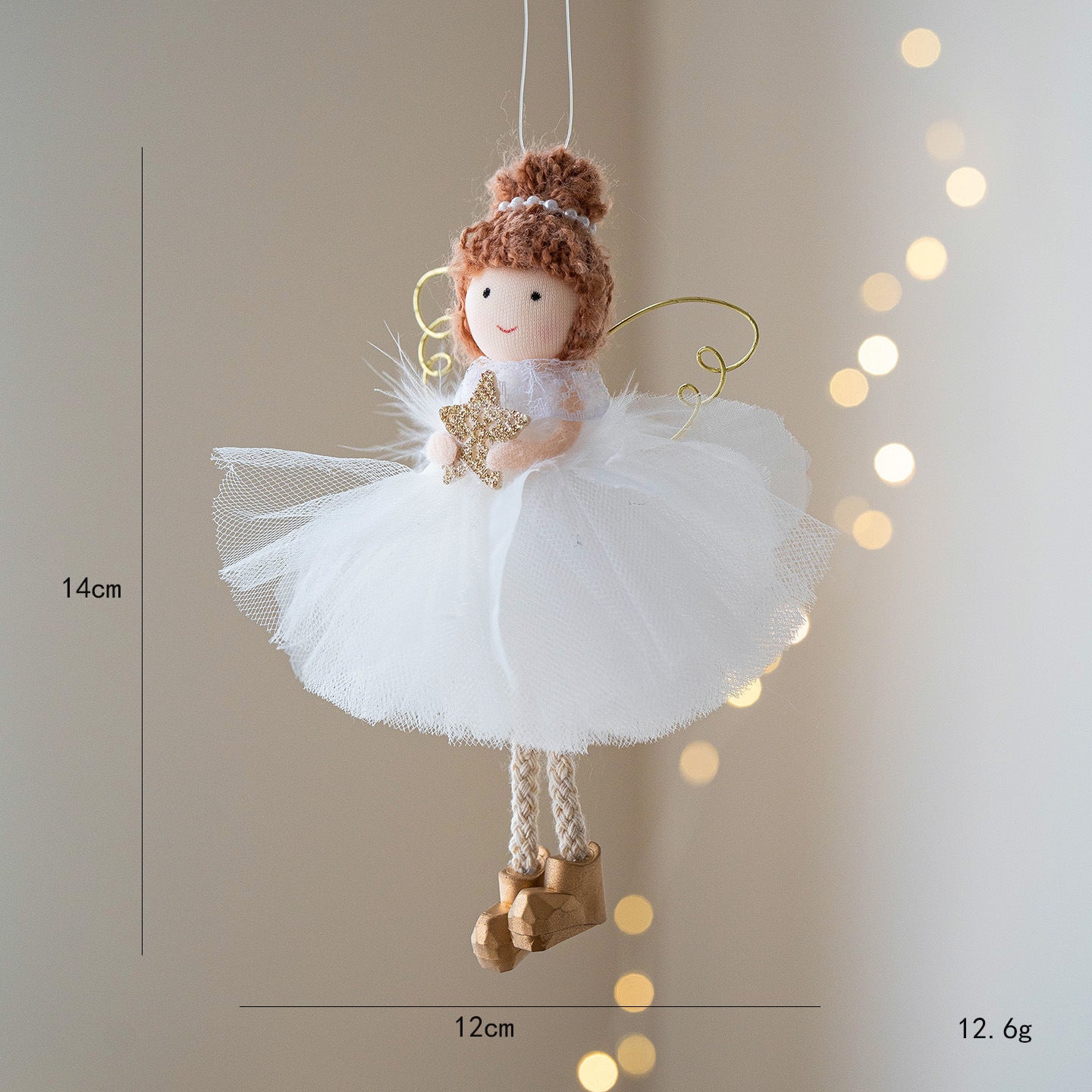 Christmas White Tulle Skirt Golden Wings Angel Girl Pendant