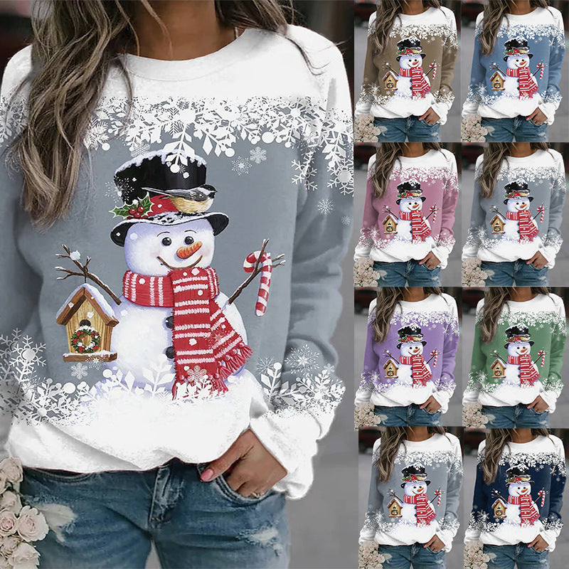 Snowman Printed Panel Loose Sweater