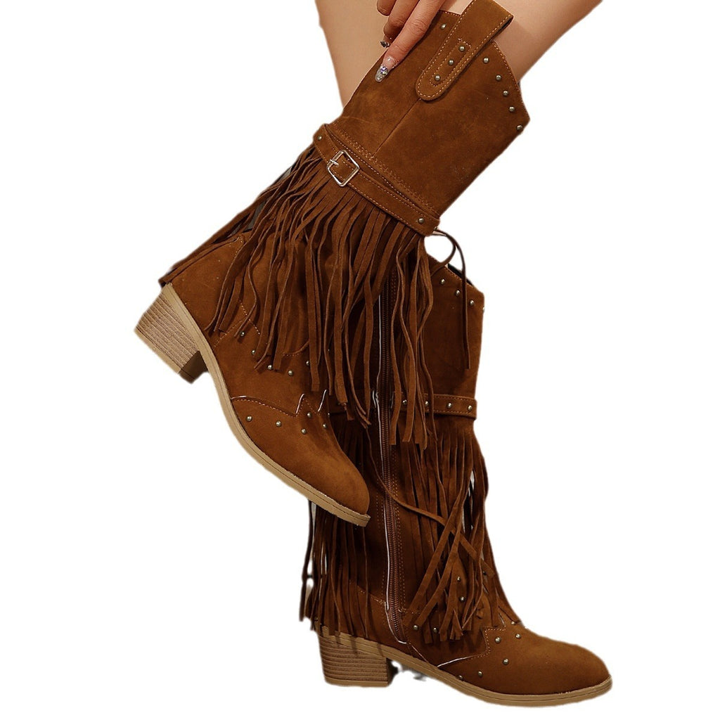 Retro Tassel Thin Effect Plus Size Wellingtons Women