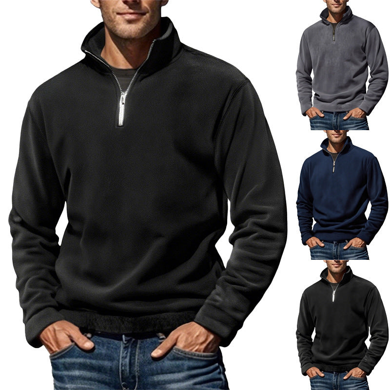 Men's Polar Fleece Top Pure Color Simple Casual Stand Collar Pullover Sweater