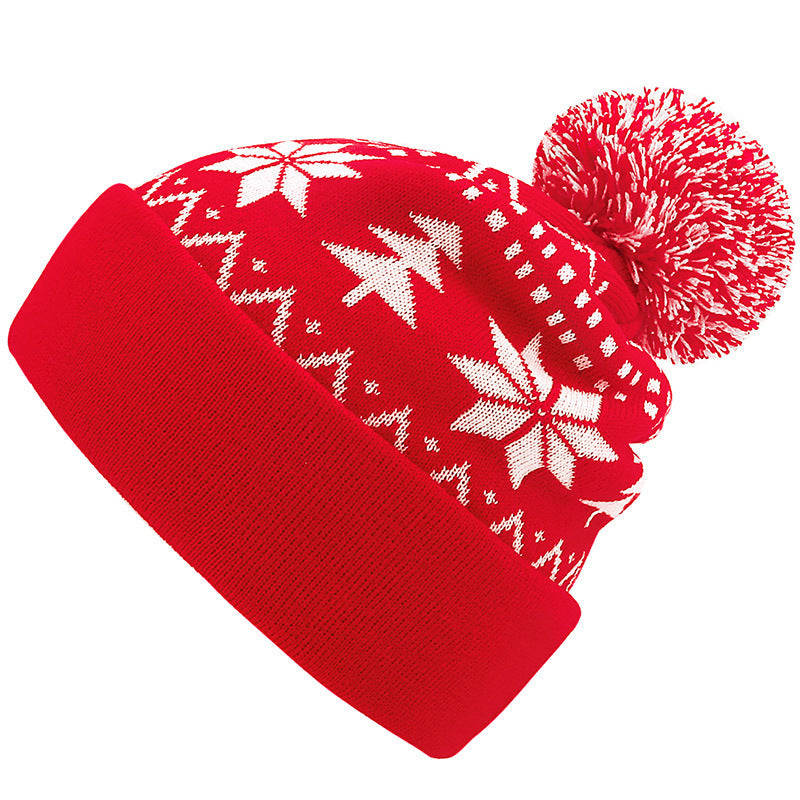 Jacquard Christmas Fluffy Ball Cap Thermal Head Cover Knitted Hat