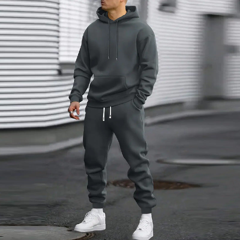 Men's Casual Sports Suit Solid Color Hoodie With Gridles Pants
