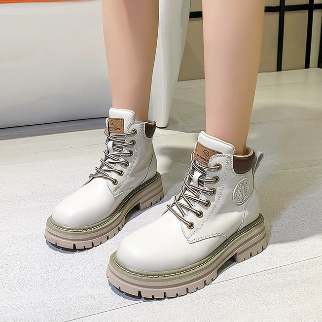 Genuine Leather Elevator Martin Boots Women's Thick Bottom All-matching