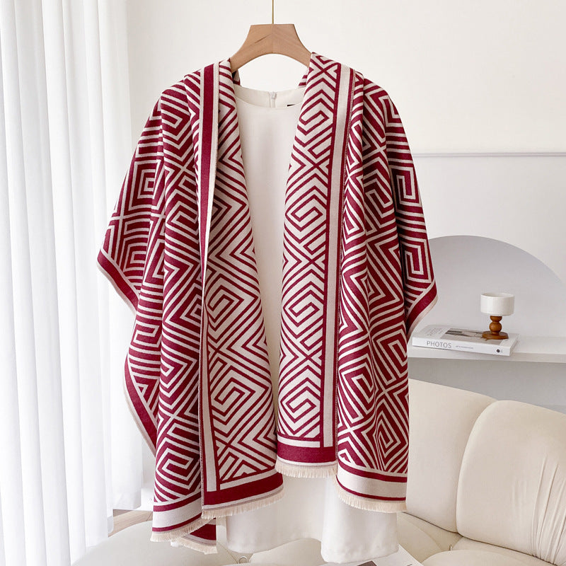 Thickened Warm Office Cloak Nap Wool Blanket Plaid Cloak Dual-use