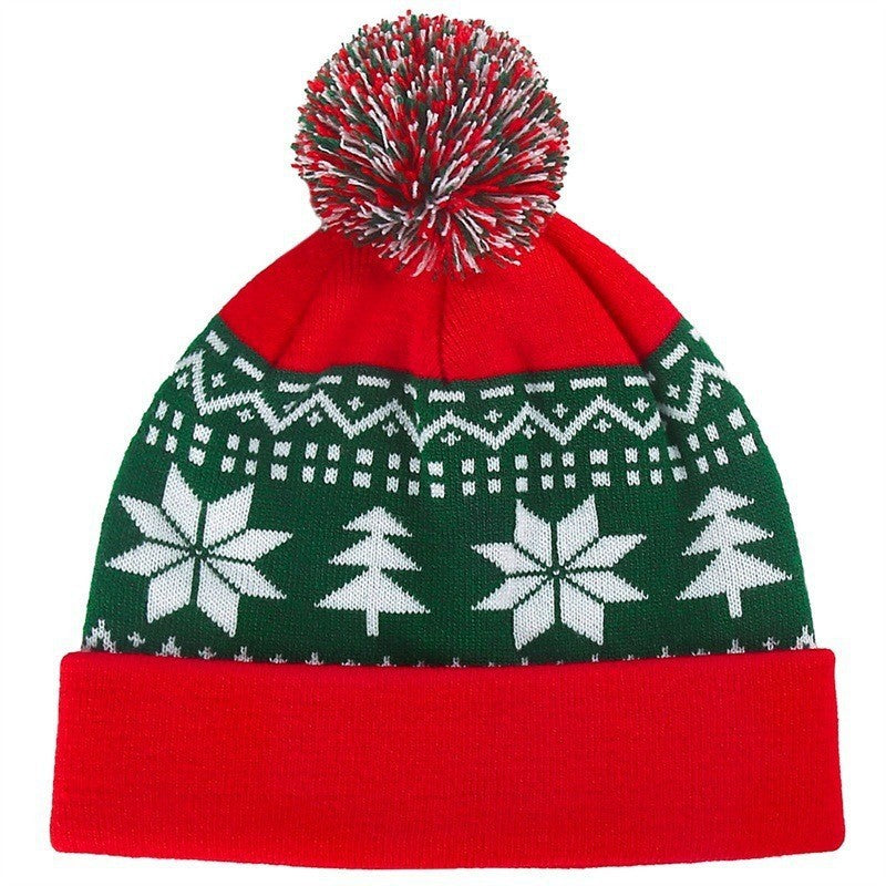 Jacquard Christmas Fluffy Ball Cap Thermal Head Cover Knitted Hat